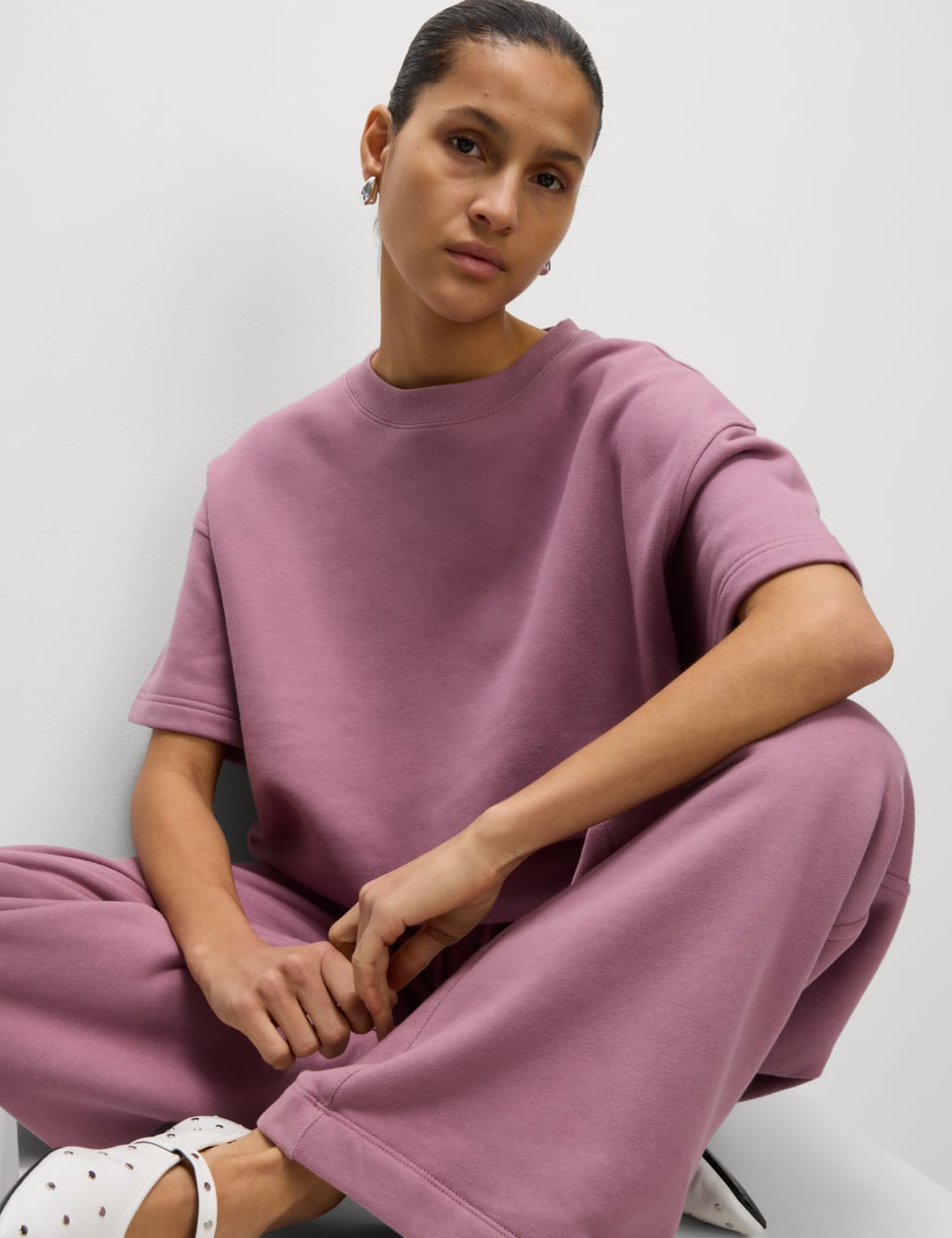 Cotton Rich Crew Neck Cropped Sweatshirt 1 of 6