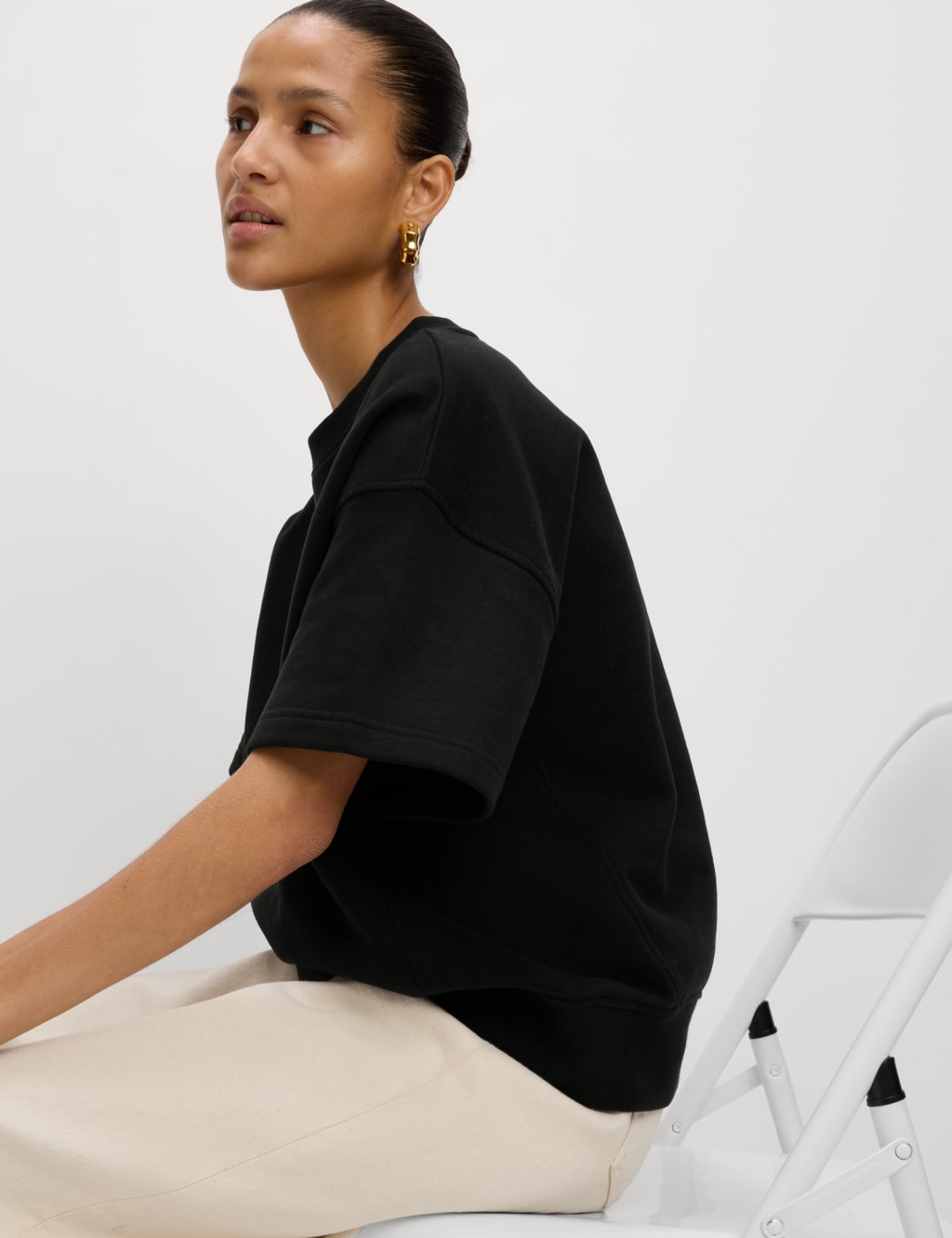 Cotton Rich Crew Neck Cropped Sweatshirt 4 of 5
