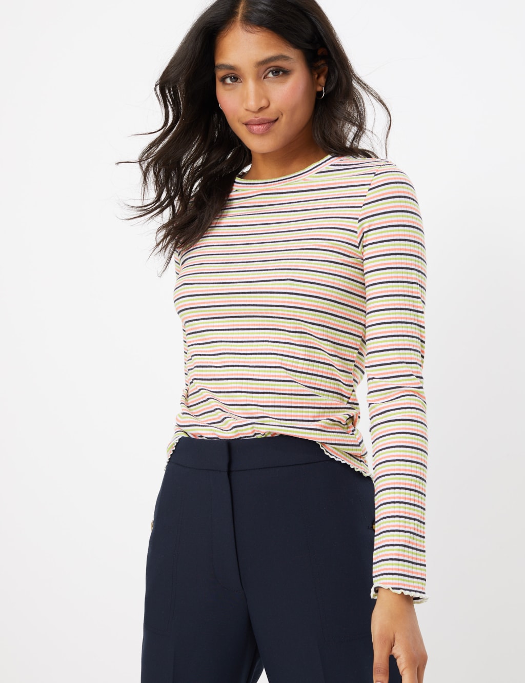 Striped Ribbed Fitted Long Sleeve Top 3 of 4