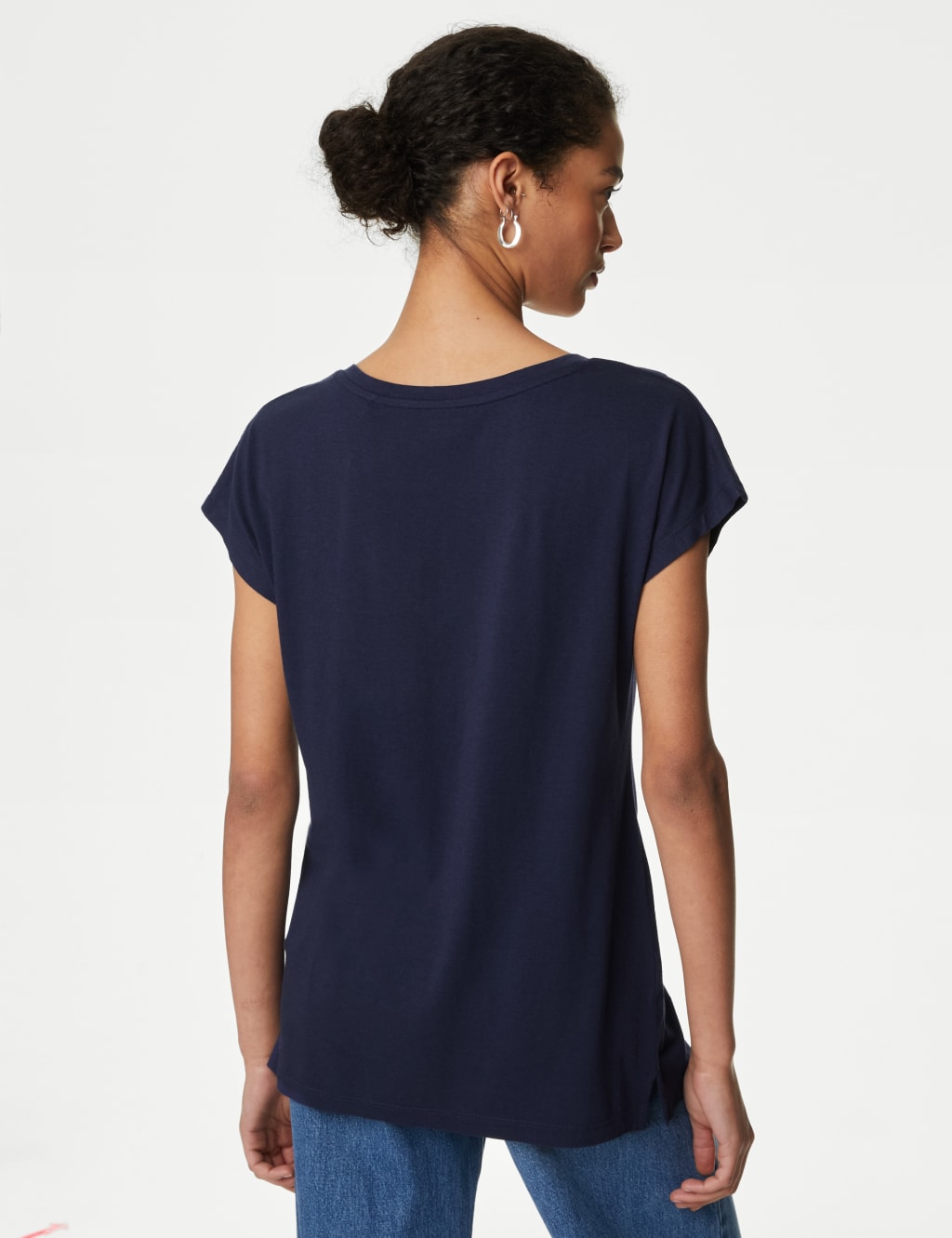 Cotton Rich V Neck Relaxed Longline T Shirt M S Collection M S