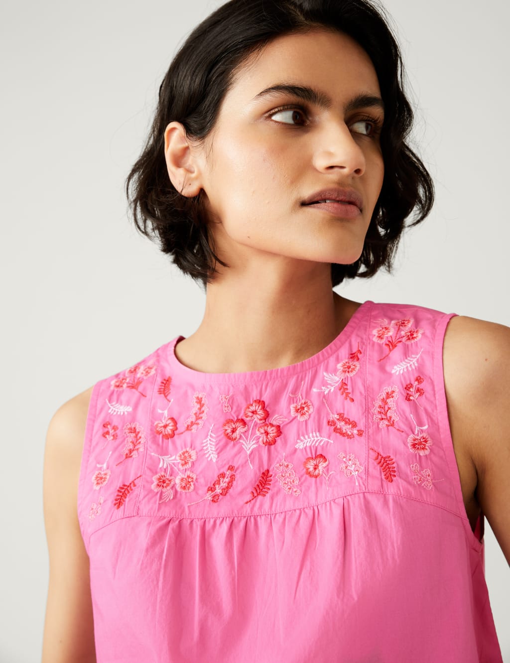 Pure Cotton Floral Embroidered Vest Top 1 of 5