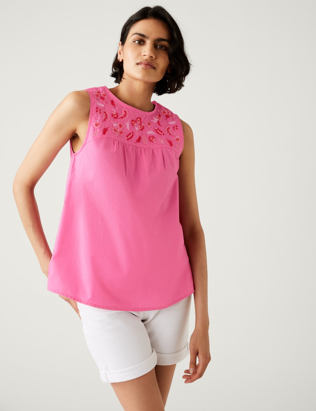 Pure Cotton Floral Embroidered Vest Top 3 of 5
