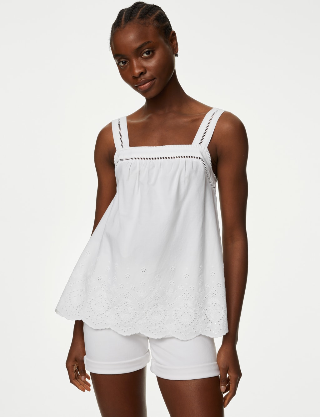 Pure Cotton Broderie Detail Cami Top 1 of 5