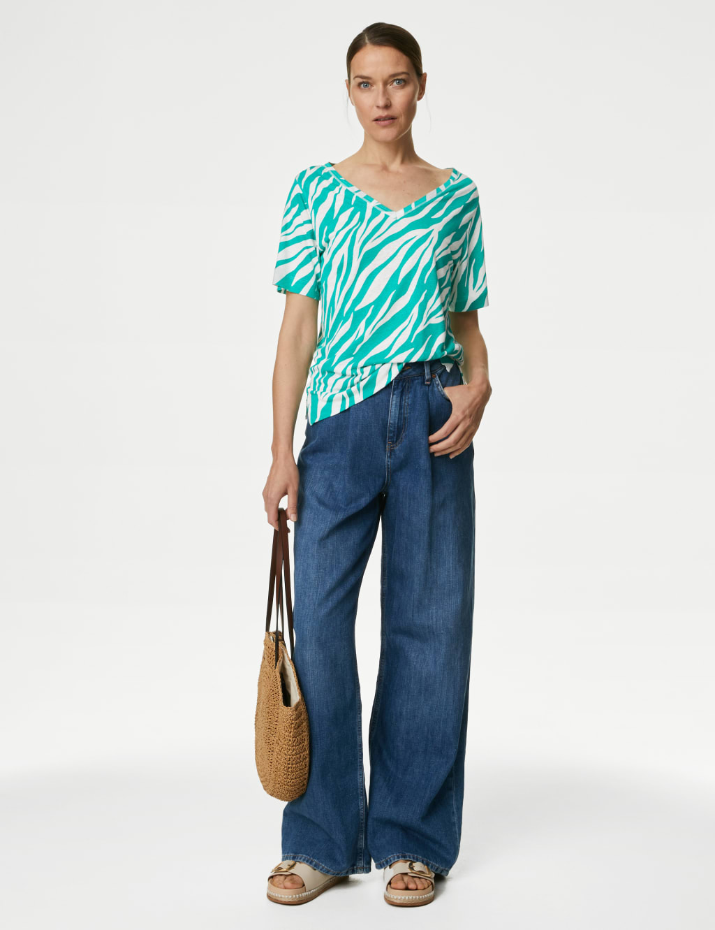 Linen Blend Printed V-Neck Top 3 of 5