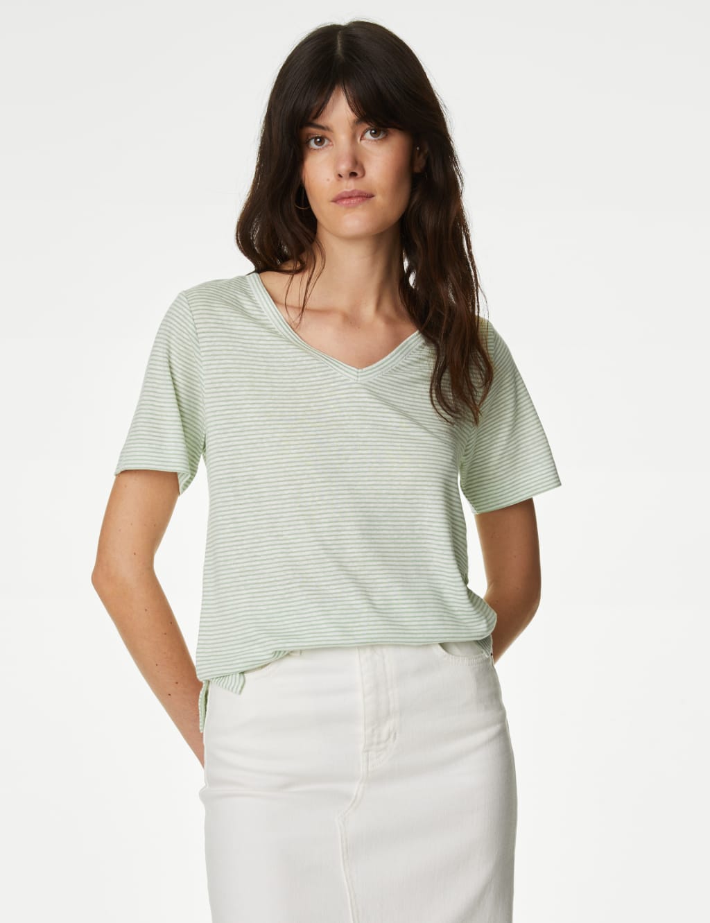 Linen Blend Striped V-Neck Top 4 of 5