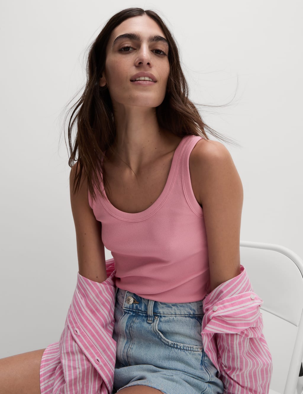 Cotton Rich Ribbed Slim Fit Vest Top | M&S Collection | M&S