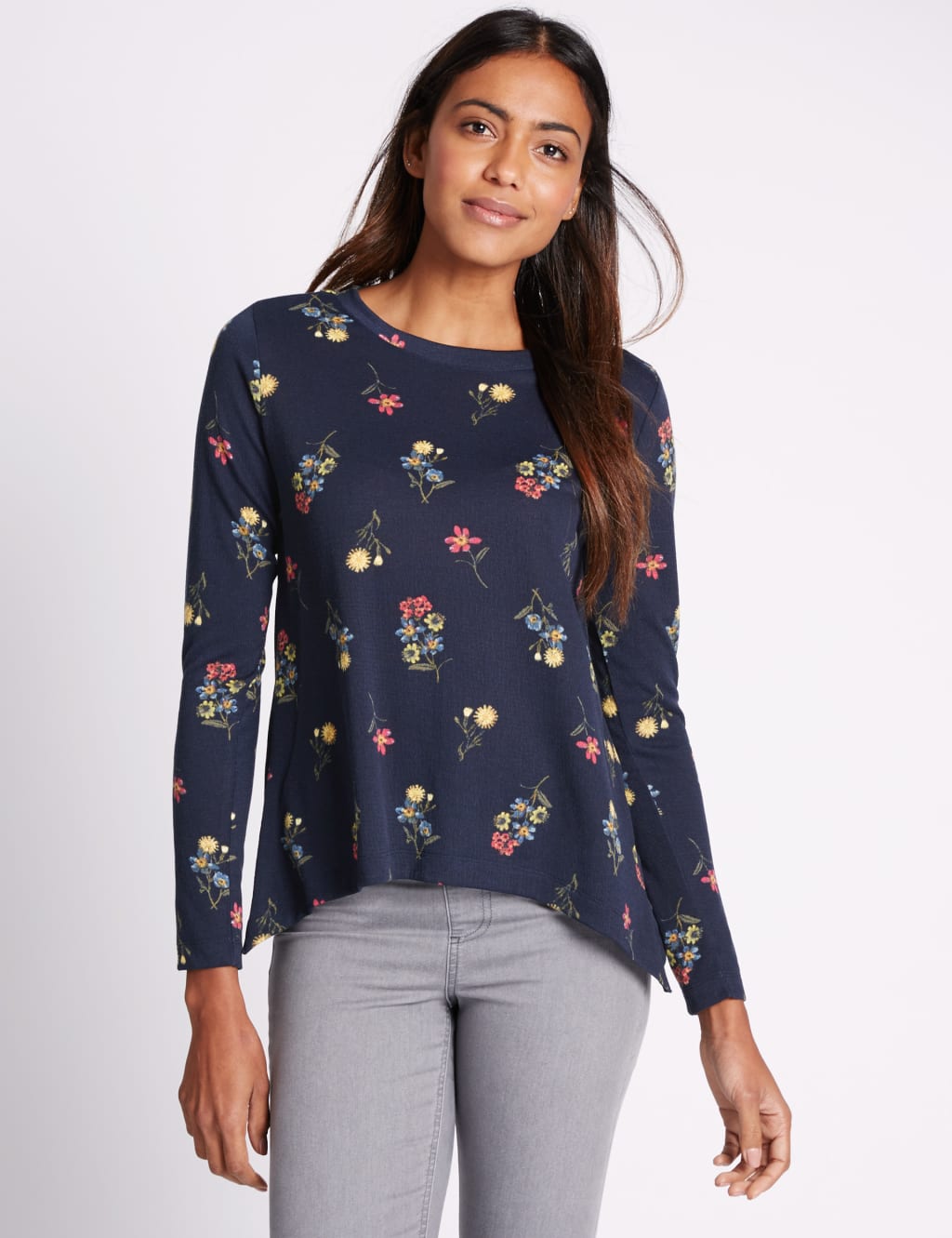 Floral Print Slash Neck Jersey Top 1 of 4