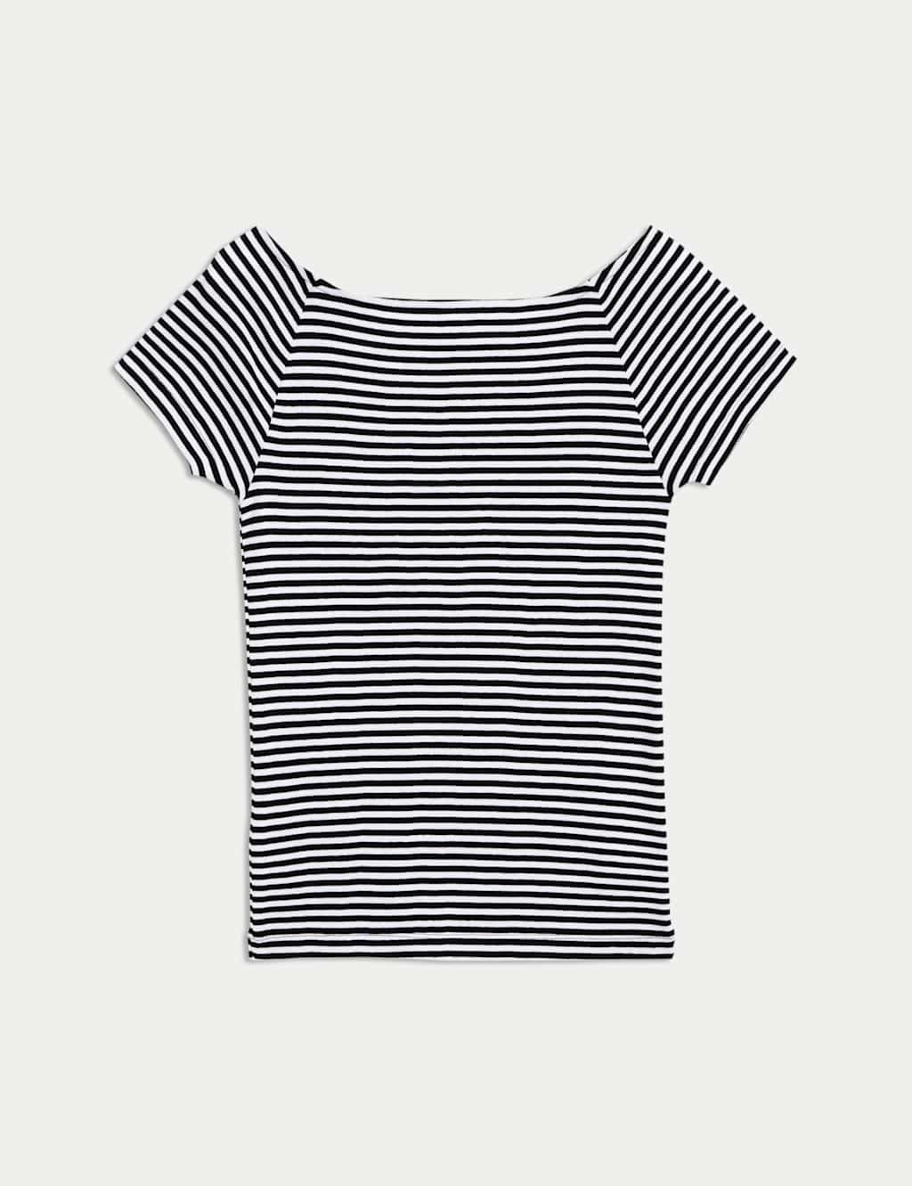 Pure Cotton Striped Off The Shoulder Top 2 of 5