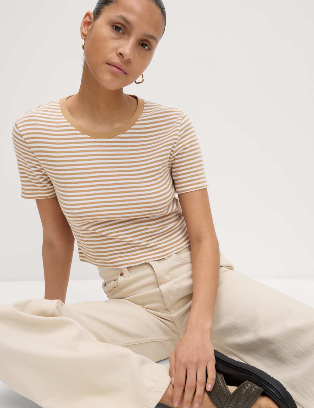 Pure Cotton Striped Crop T-Shirt 3 of 4
