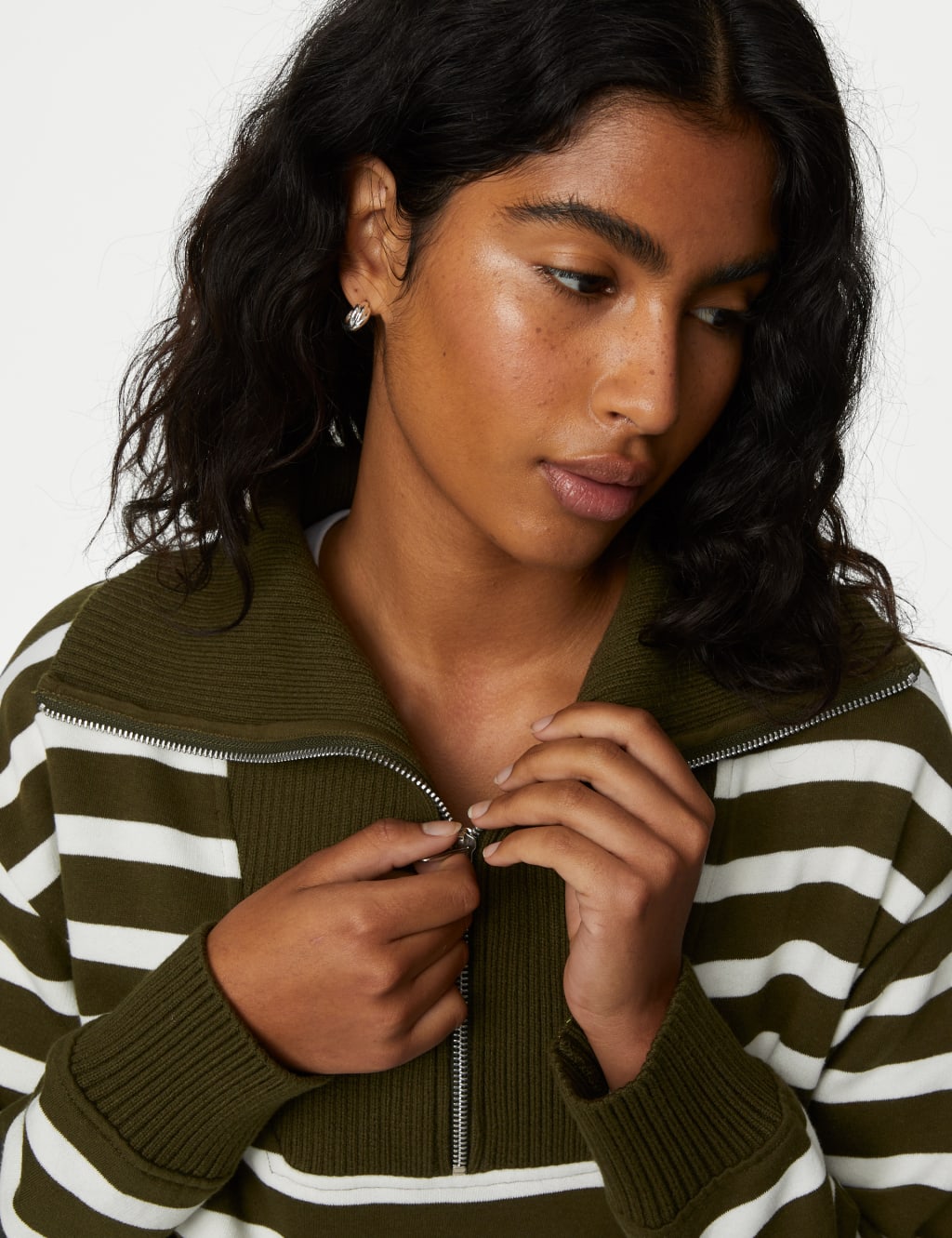 Cotton Rich Striped Half Zip Sweatshirt 4 of 6