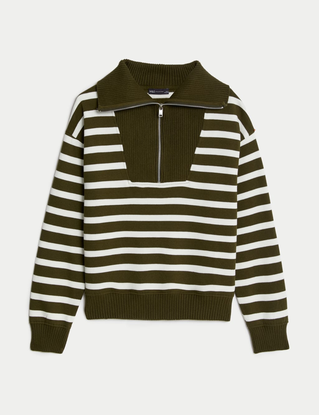 Cotton Rich Striped Half Zip Sweatshirt M S Collection M S