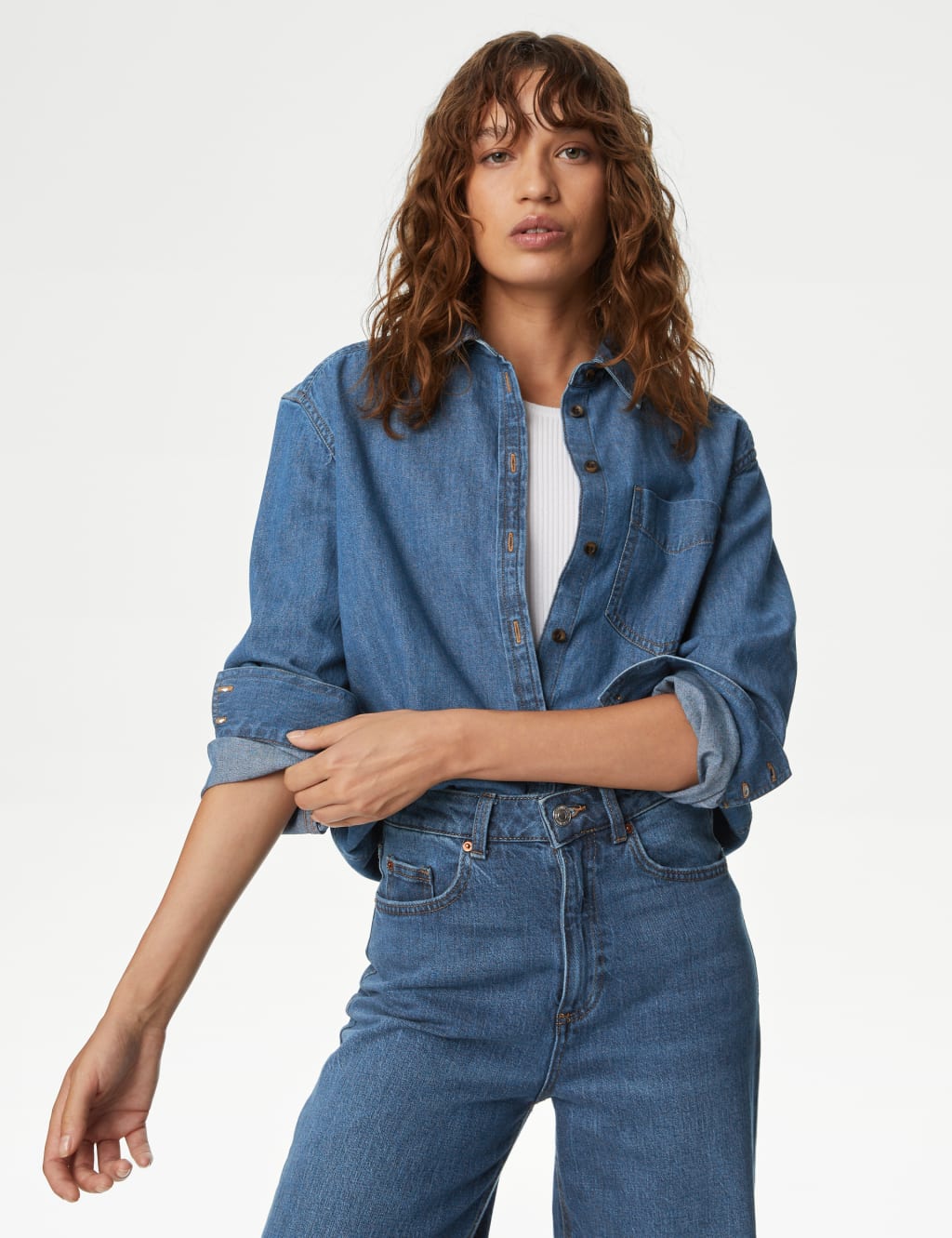 Pure Cotton Denim Longline Shirt