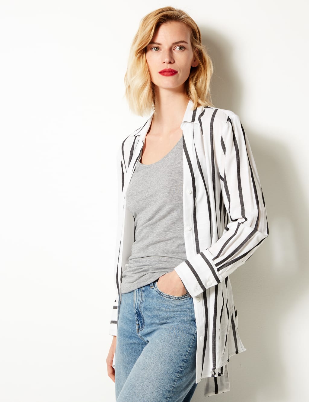 Cotton Rich Slub Longline Fitted Vest Top 1 of 4
