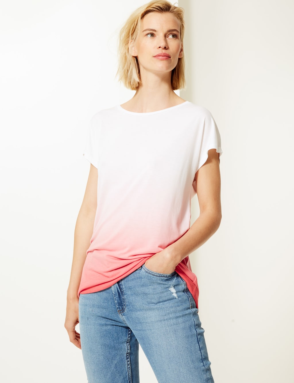 Relaxed Fit Longline Dip Dye T-Shirt 1 of 4