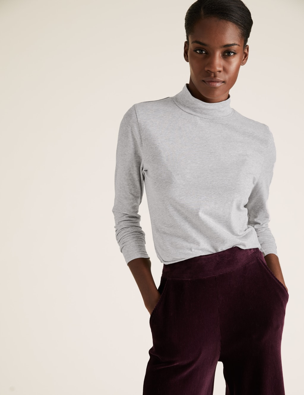 Cotton Funnel Neck Fitted Long Sleeve Top 3 of 4