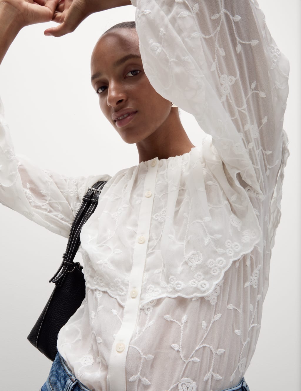 White lace ruffle blouse online