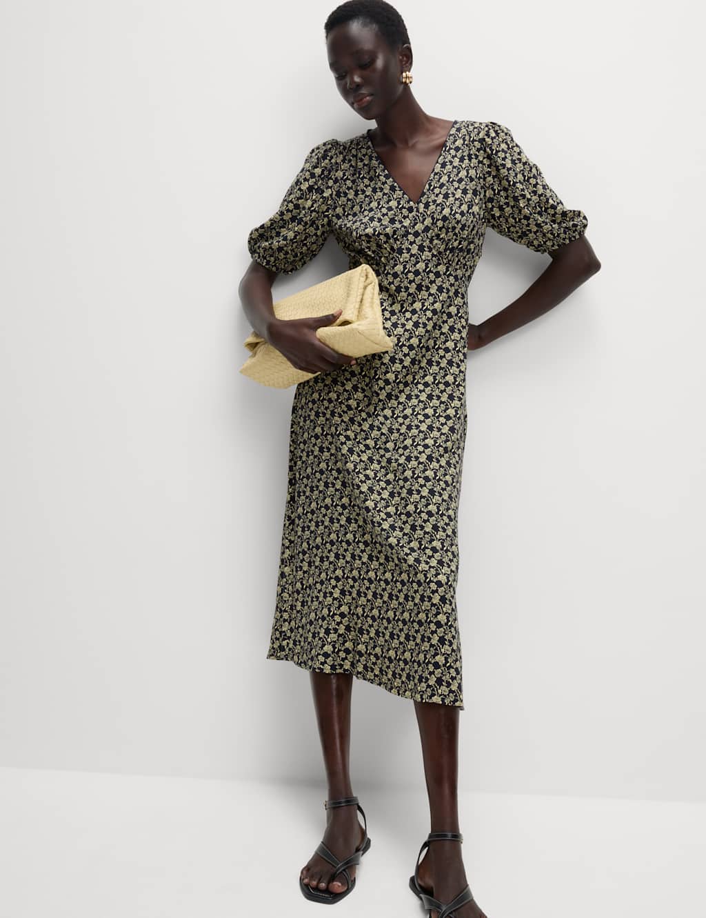 Floral V-Neck Midi Tea Dress 3 of 6