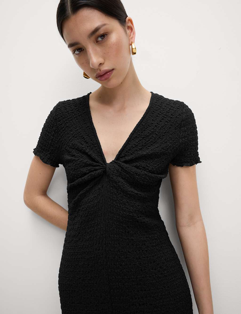 Jersey Textured V-Neck Midi Column Dress 3 of 6