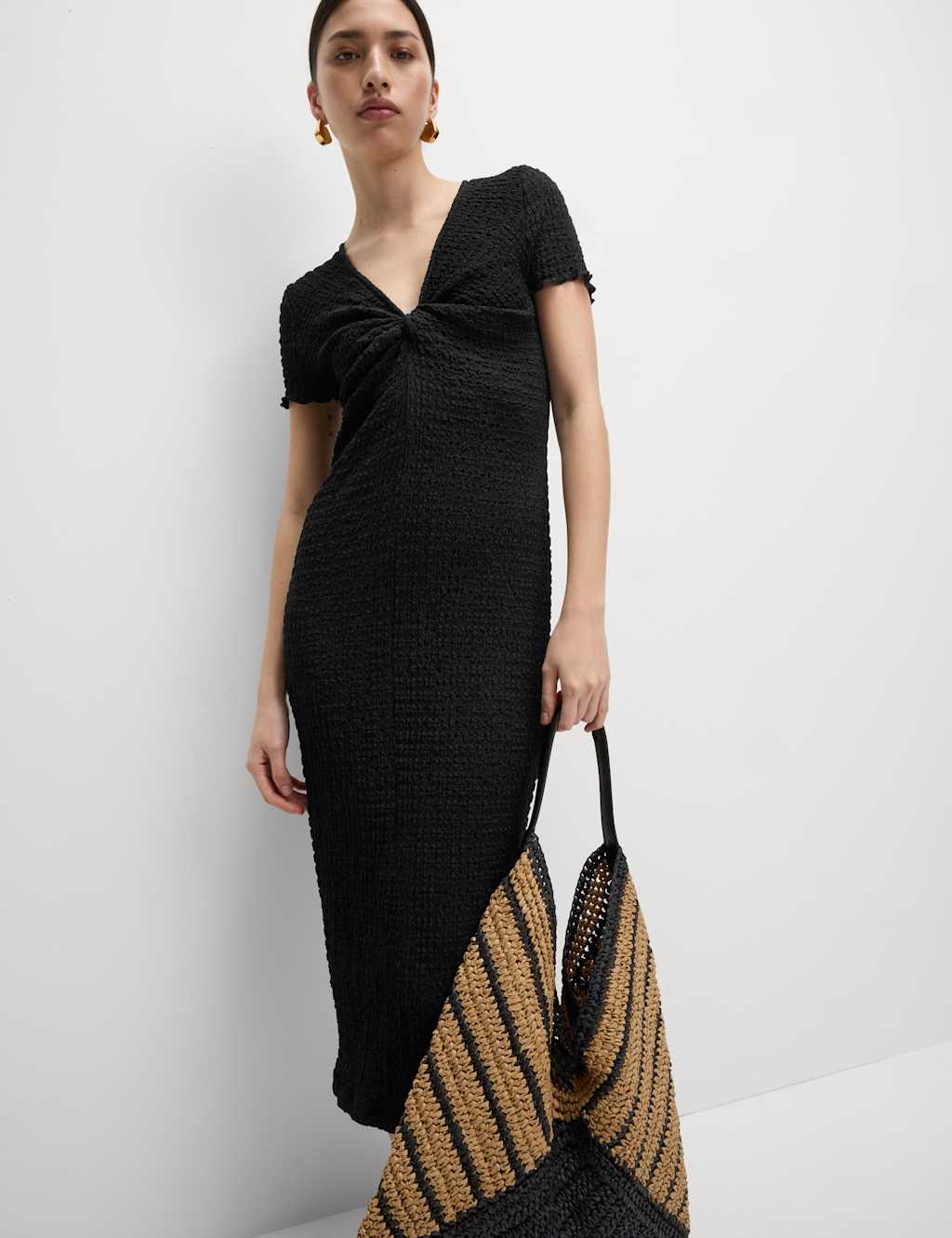 Jersey Textured V-Neck Midi Column Dress 5 of 6