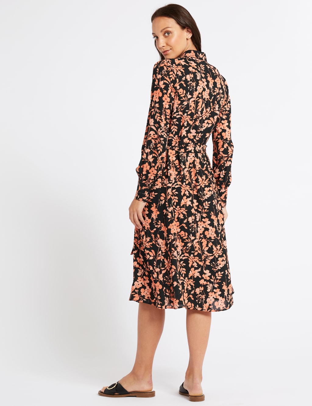 Floral Print Long Sleeve Shirt Midi Dress 4 of 4