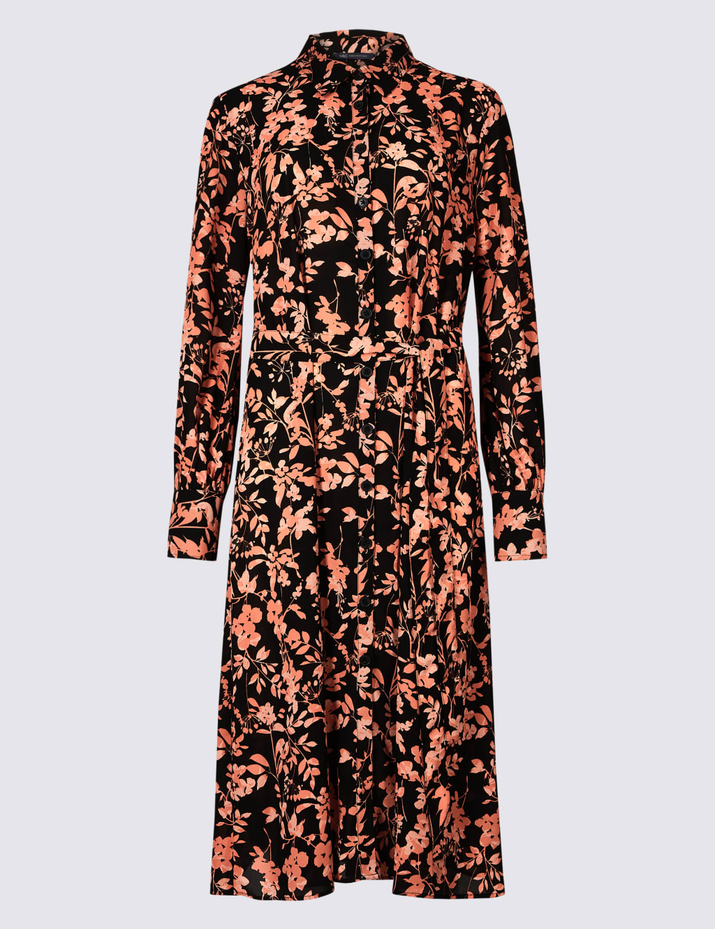 Floral Print Long Sleeve Shirt Midi Dress 2 of 4
