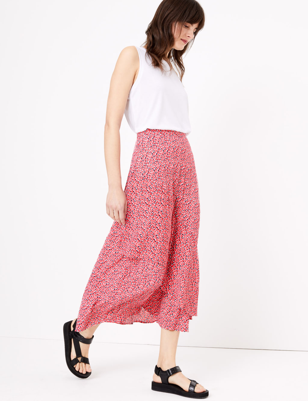 Floral Tiered Hem Midi Skater Skirt 1 of 4
