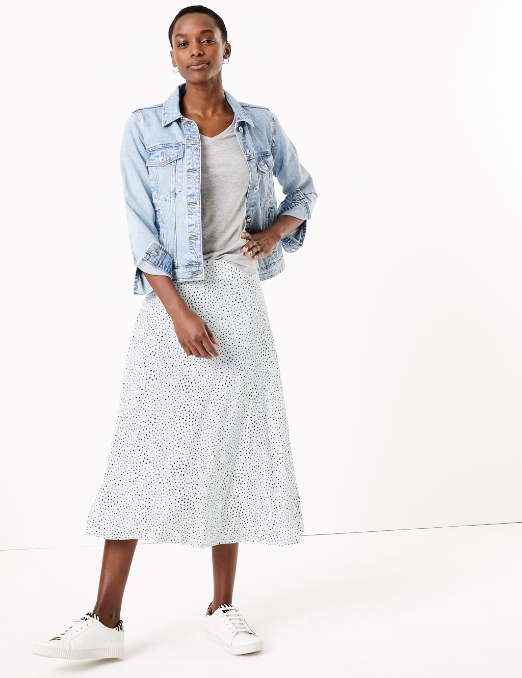 Jersey Polka Dot A Line Midi Skirt M S Collection M S