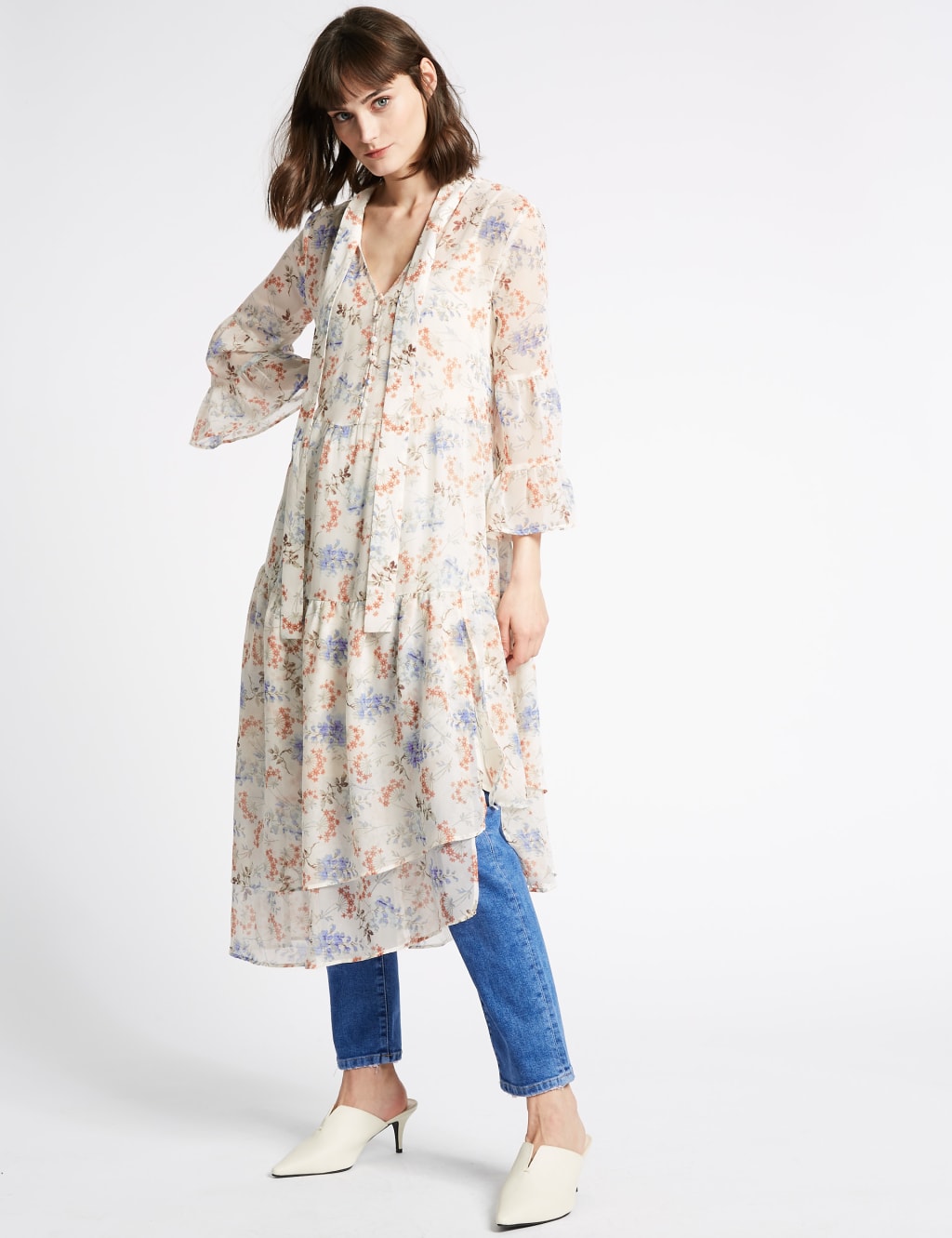 Floral Print Asymmetric Midi Dress 1 of 4