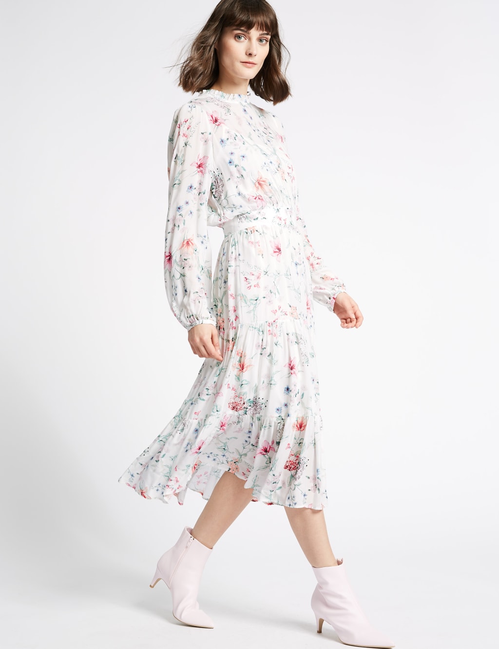 Floral Print Long Sleeve Midi Dress 3 of 5