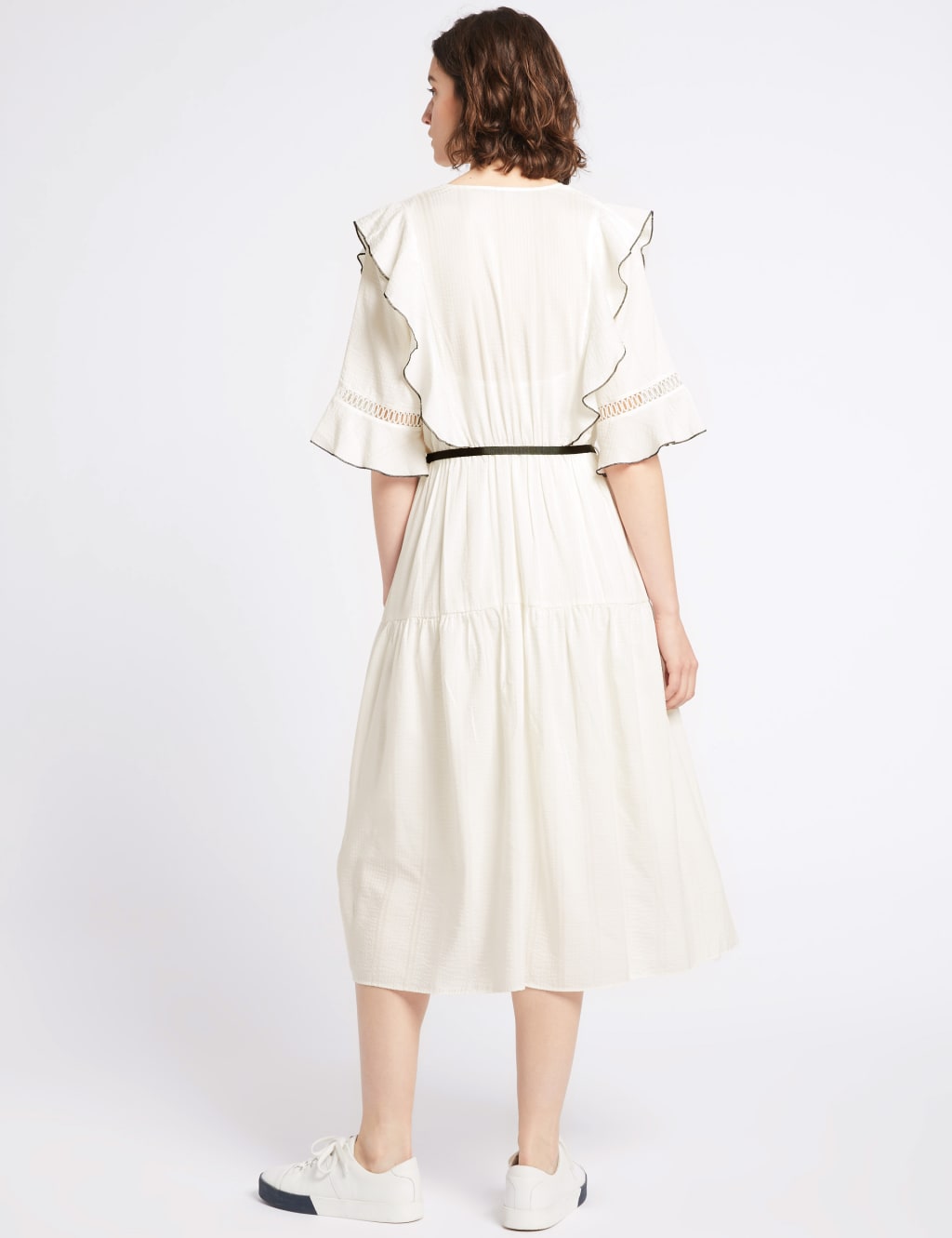 Seersucker Insert Half Sleeve Midi Tea Dress 4 of 6