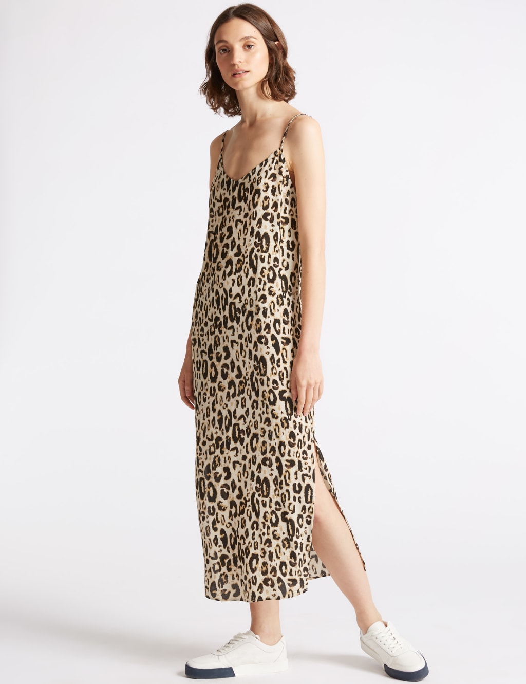 Leopard print slip midi dress top