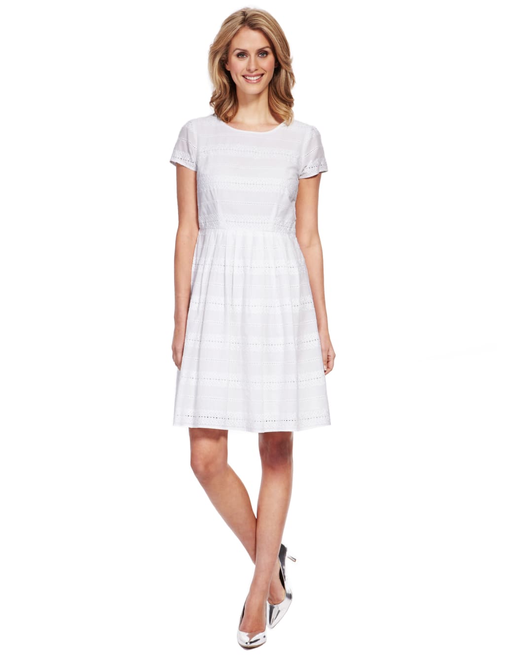 Pure Cotton Striped & Embroidered Prom Dress 1 of 5