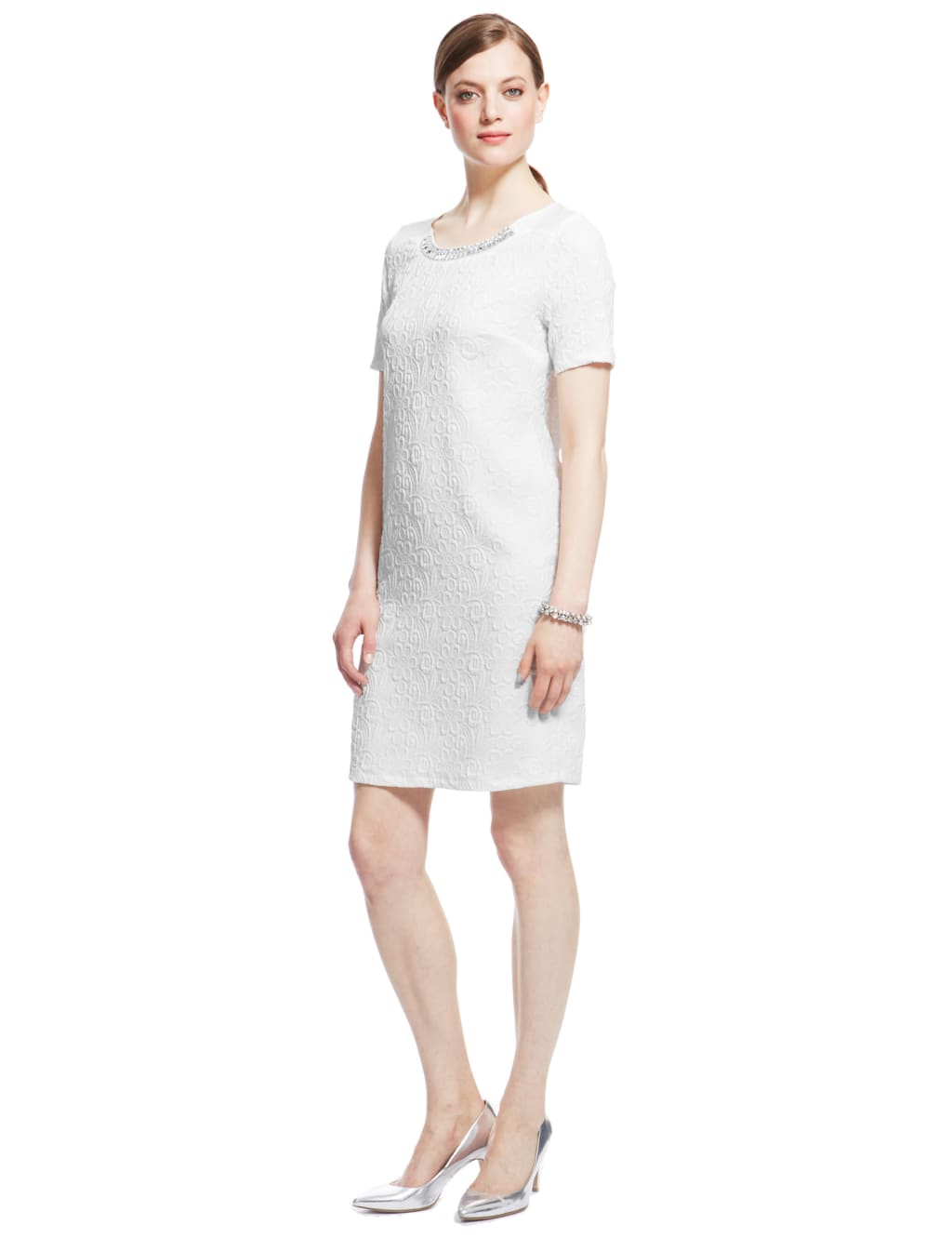 Jewel Neckline Daisy Jacquard Shift Dress 5 of 6