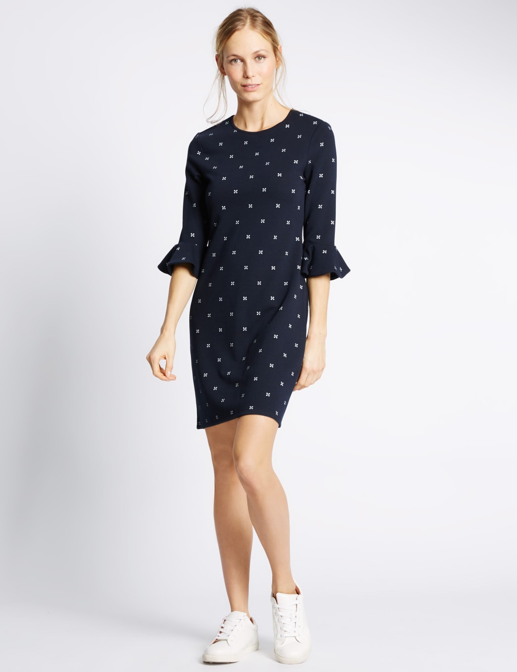 Frilled Cuff 3/4 Sleeve Swing Dress 1 of 4