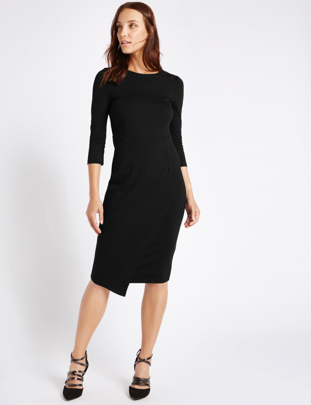 Mock Wrap 3 4 Sleeve Bodycon Dress M S Collection M S