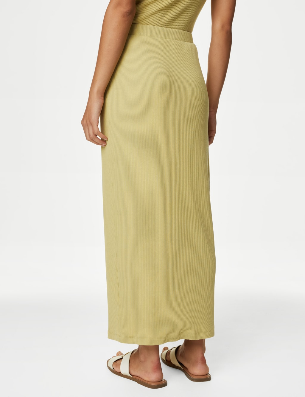 Cotton Blend Ribbed Midi Column Skirt 5 of 5