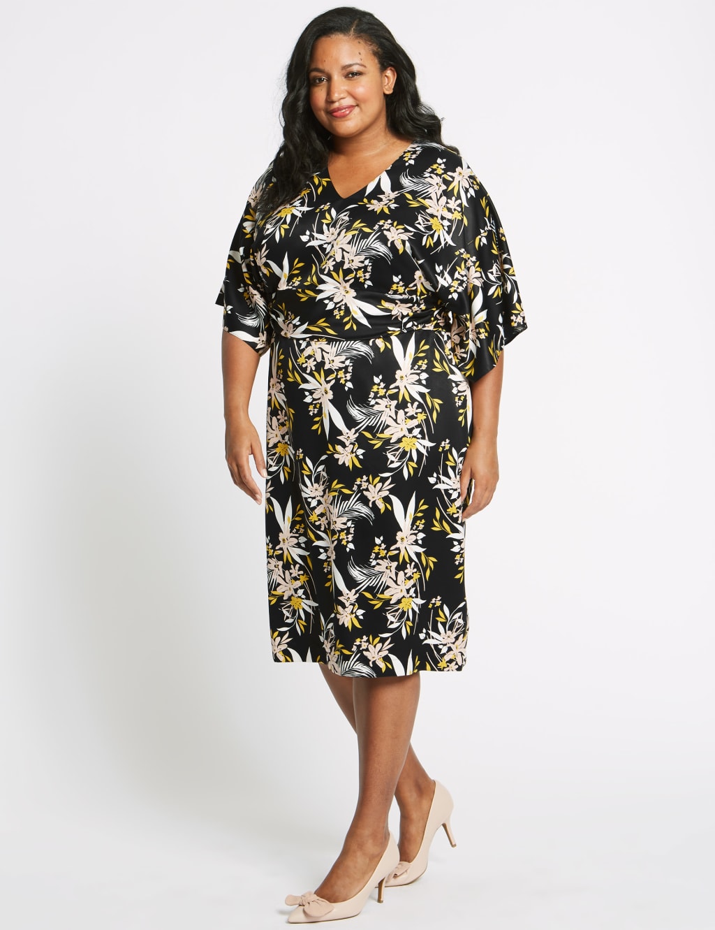 CURVE Floral Print Midi Dress 1 of 5