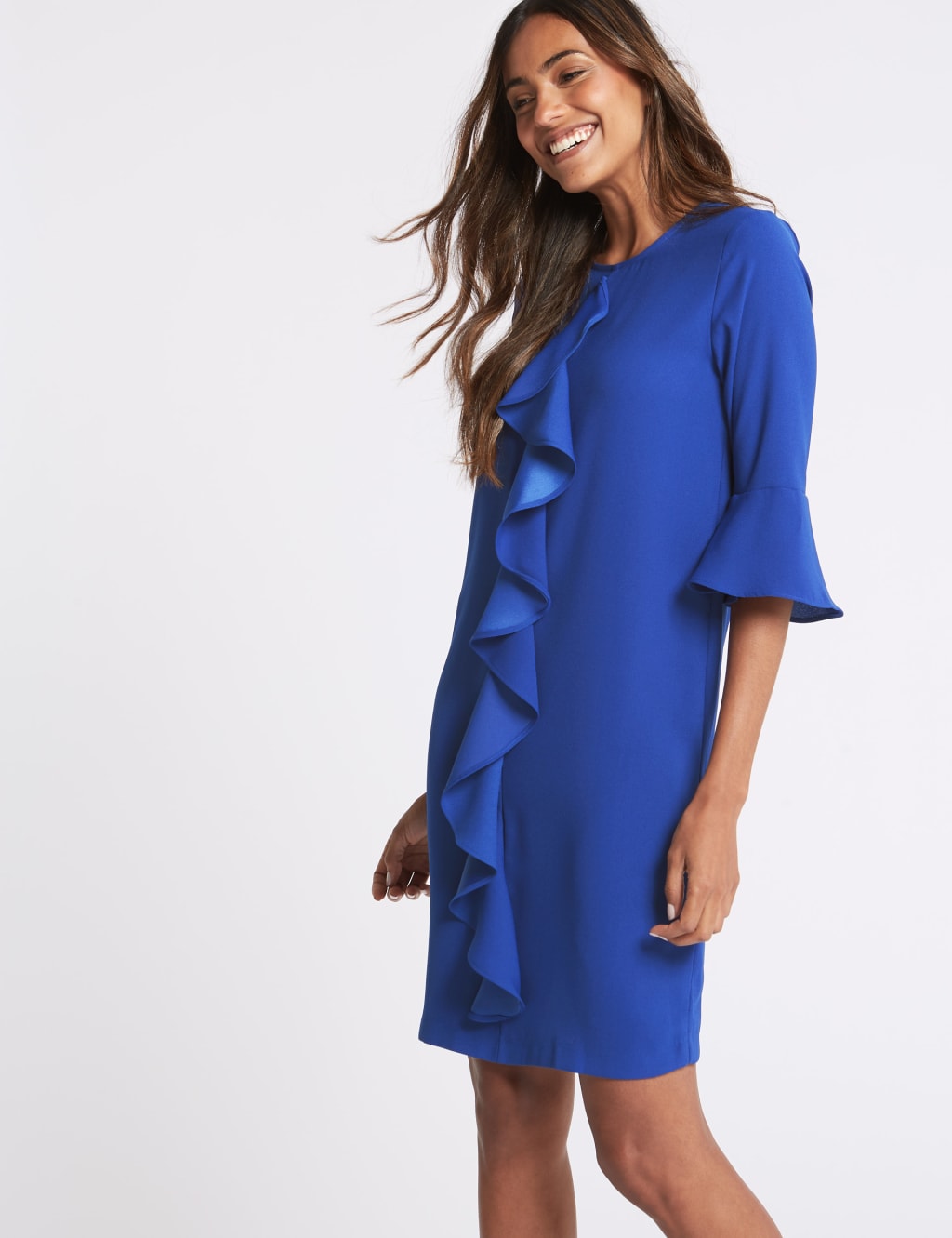 Ruffle Front 3/4 Sleeve Tunic Dress 4 of 5