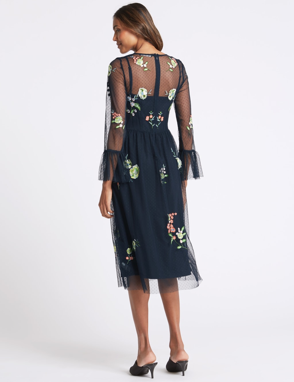 Embroidered Mesh Long Sleeve Midi Dress 5 of 5