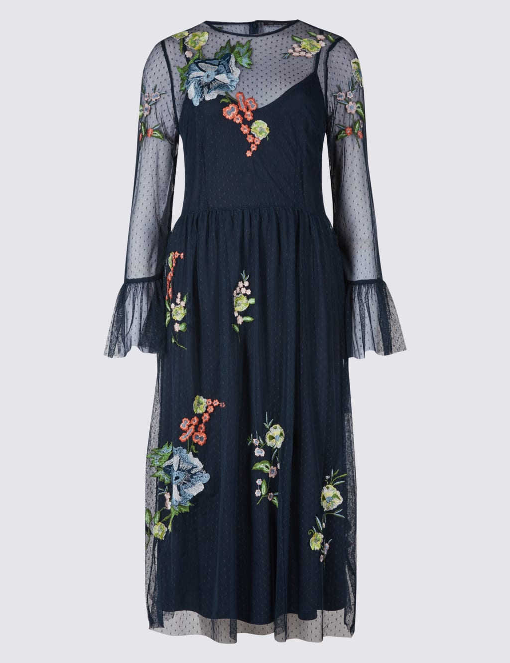 Embroidered mesh dress long sleeve outlet