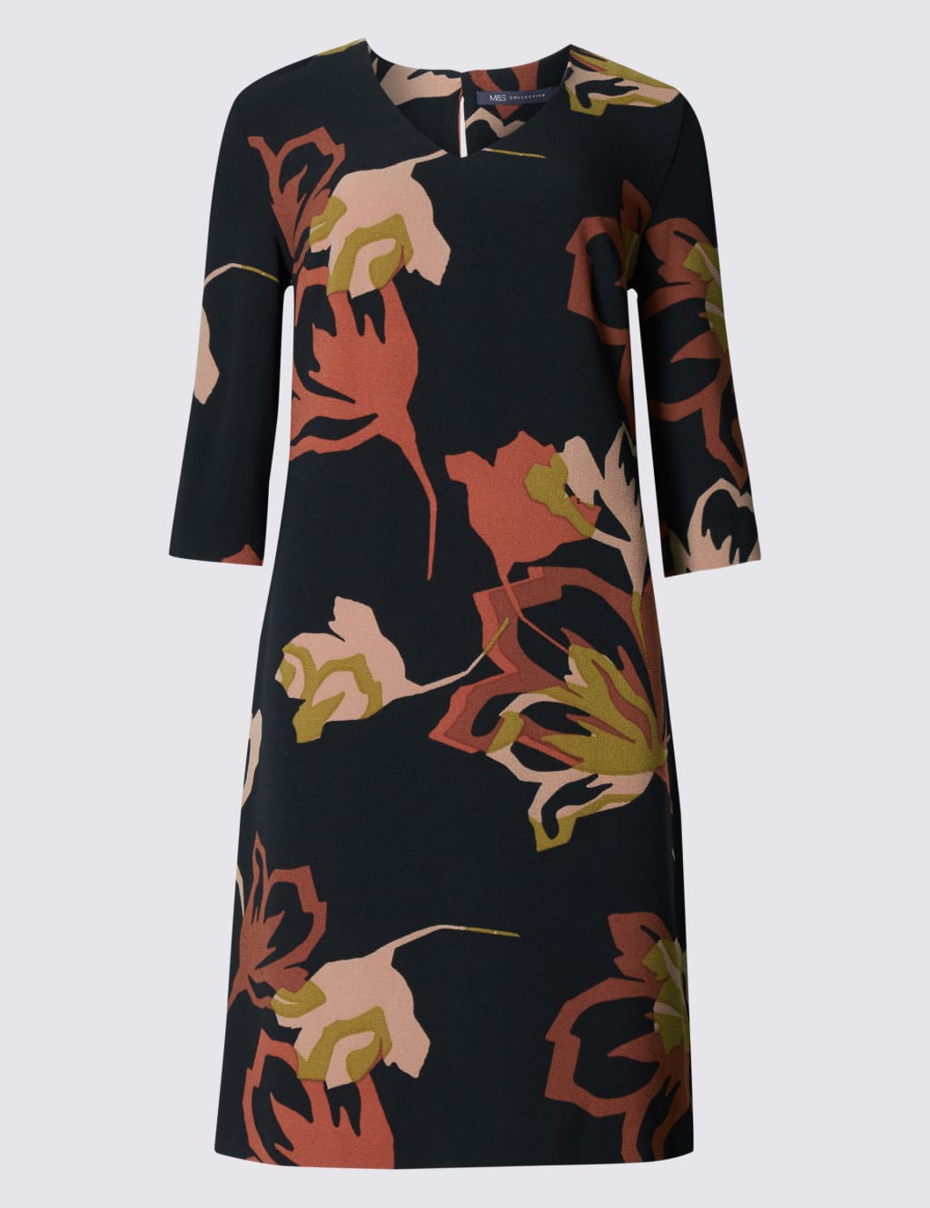 Floral Print 3/4 Sleeve Tunic Dress 2 of 4