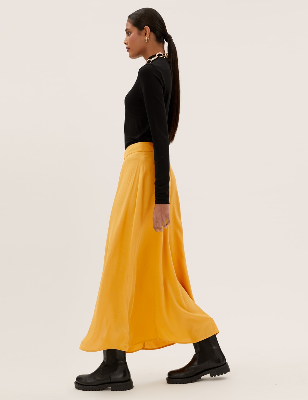Button Front Maxi A-Line Skirt 3 of 7