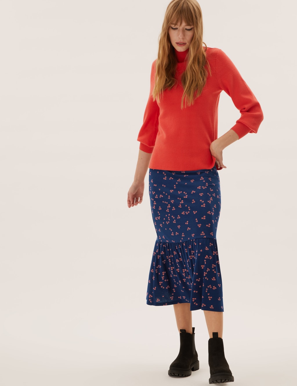 Jersey Floral Midaxi Tiered Skirt 1 of 5