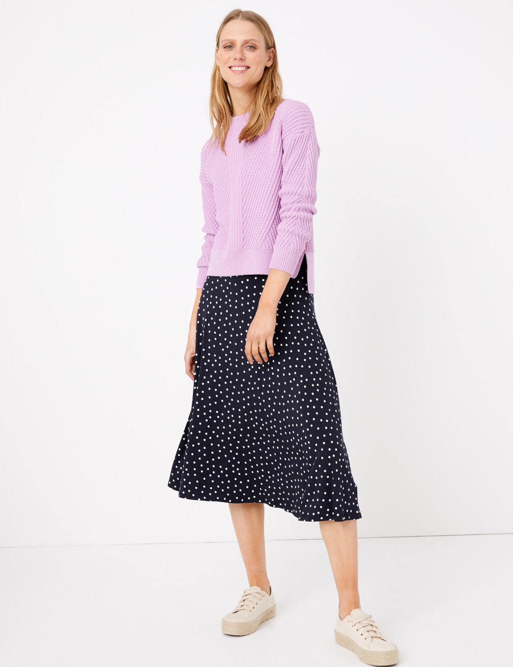 Jersey Polka Dot Midi Skater Skirt M S Collection M S