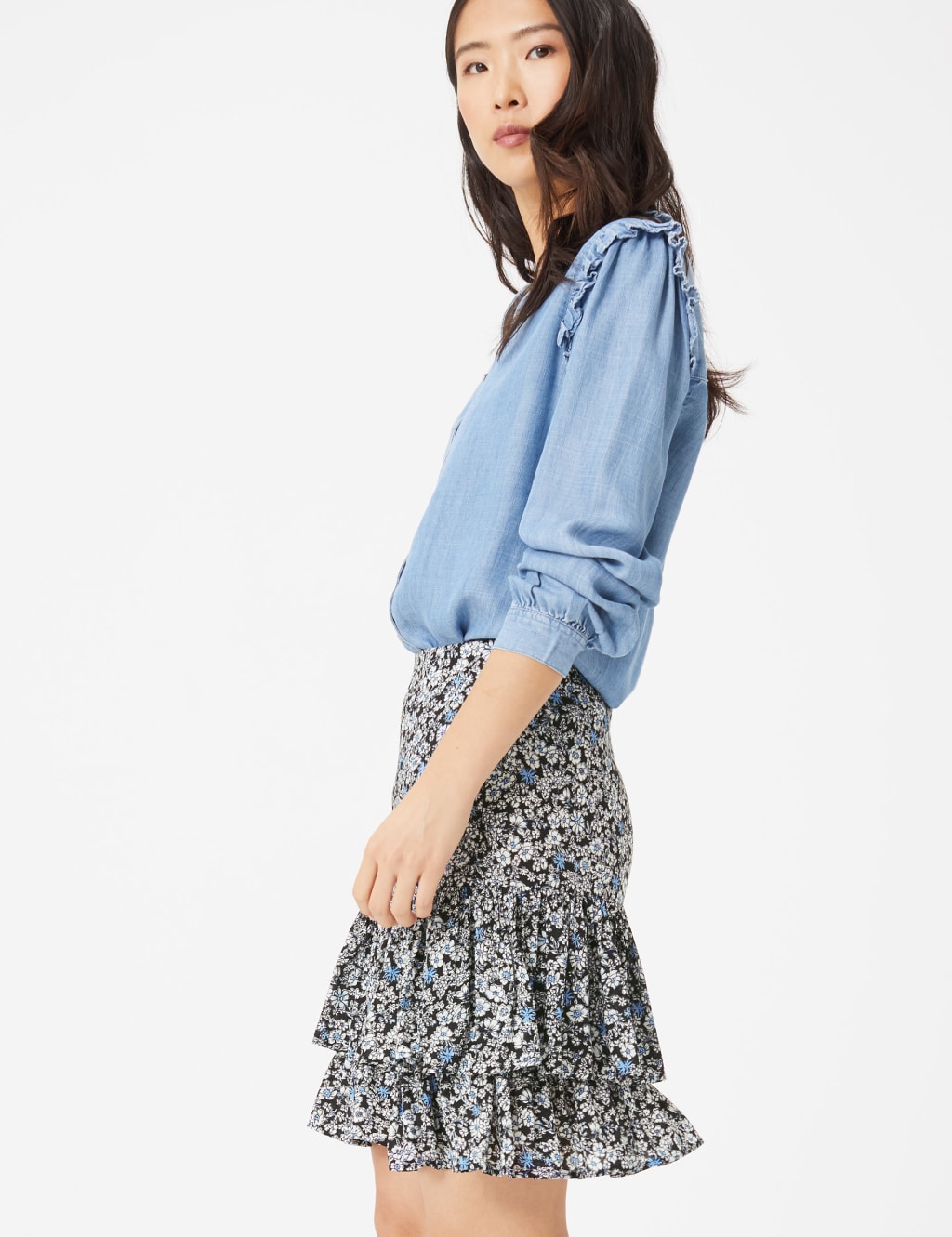 Floral Ruffle Mini A-Line Skirt 3 of 6