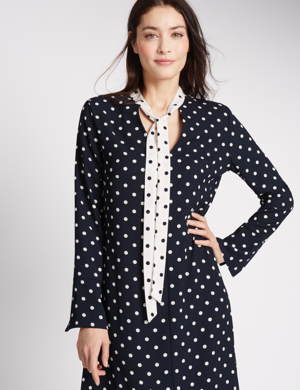 Spotted Long Sleeve Shift Dress M S Collection M S