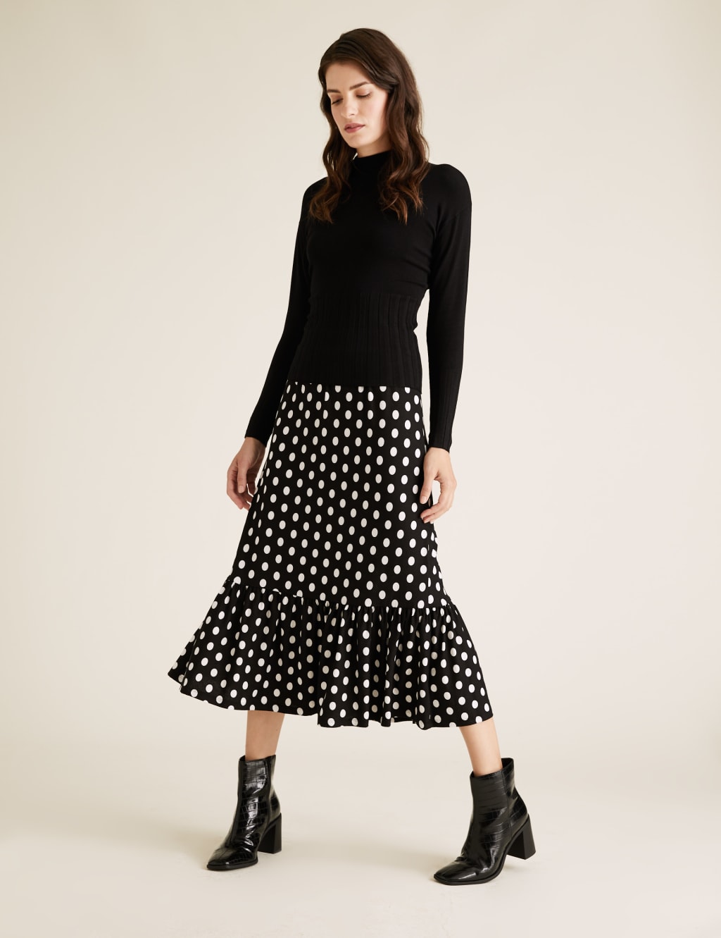 Jersey Polka Dot Midi Tiered Skirt 5 of 5