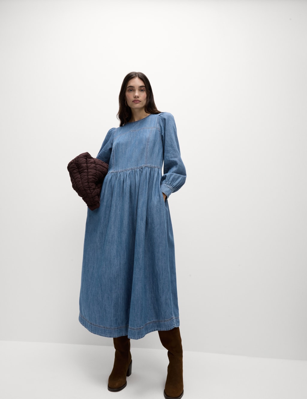 Denim Midi Waisted Dress M S Collection M S