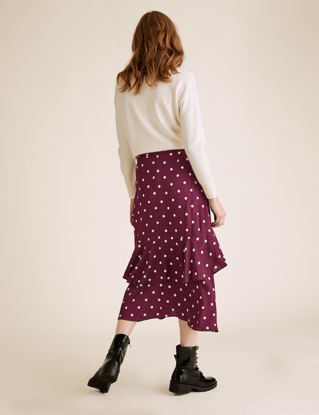 Polka Dot Ruffle Midi Tiered Skirt 3 of 4