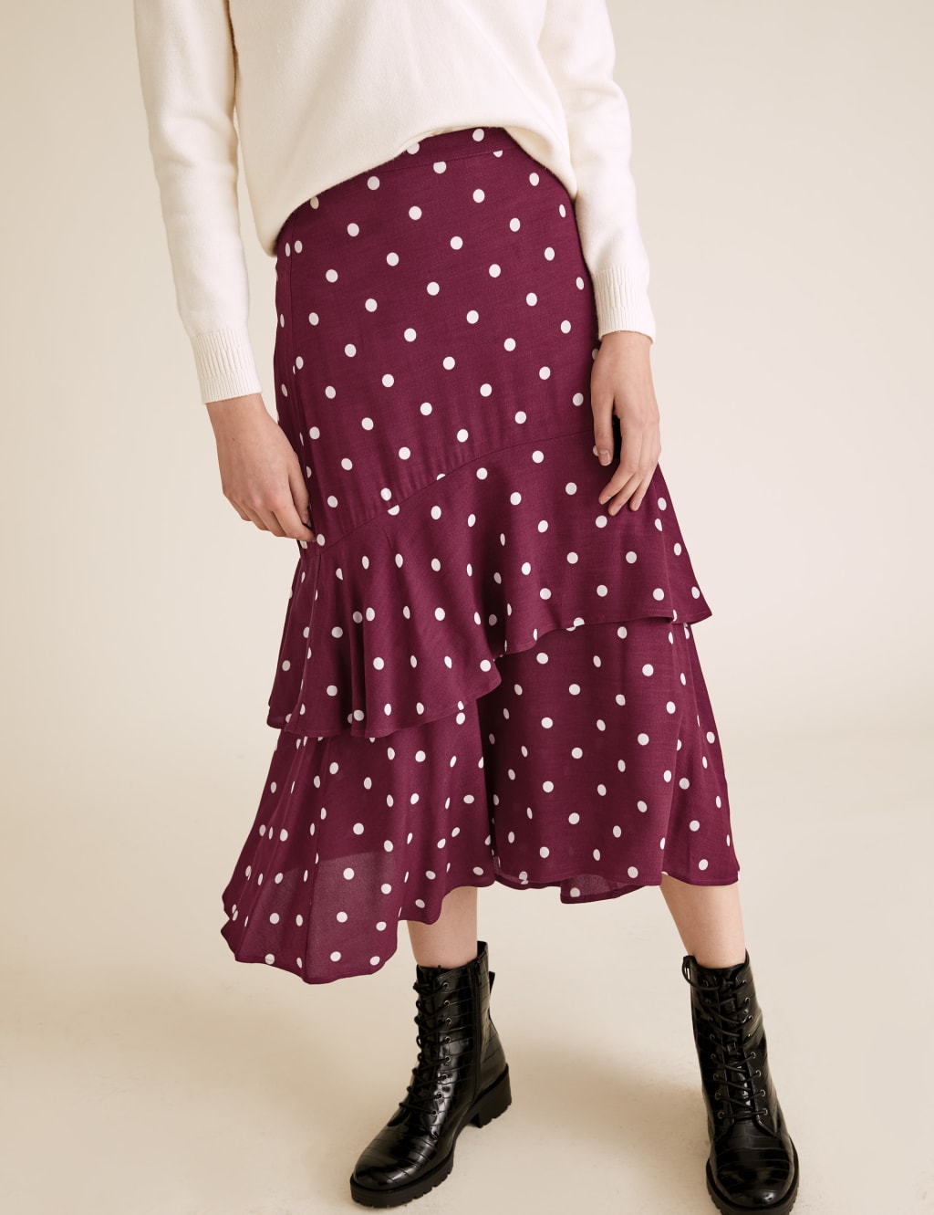 Polka Dot Ruffle Midi Tiered Skirt 4 of 4